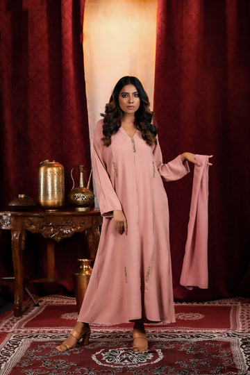 Hiba Pink / Beige / Black Abaya- Closed Maxi Dress - Madyna