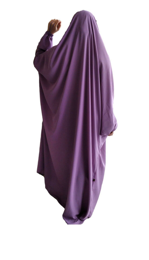 PURPLE / LILAC ONE PIECE LONG JILBAB KHIMAR ABAYA JHUBBA LADIES ROBE WITH SCARF LOOSE FIT - Madyna