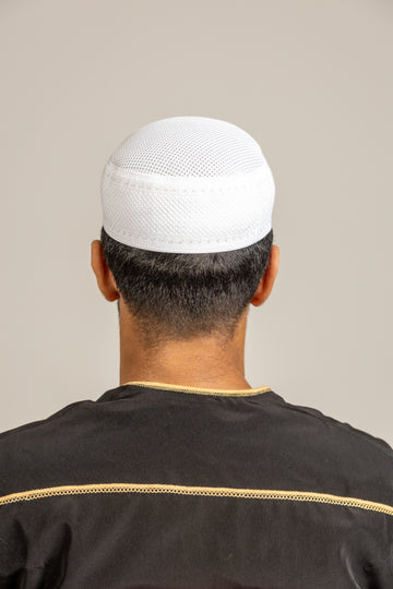 White Soft Padded Mesh Type Hat Topi Kufi - Madyna