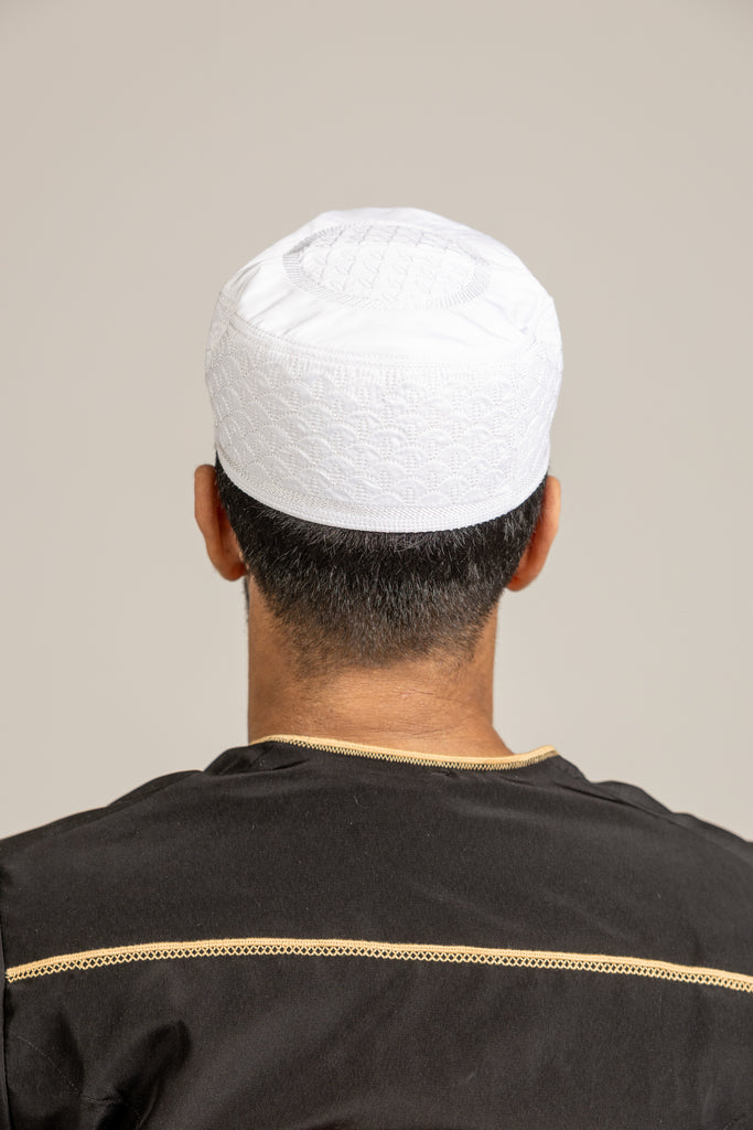 White Saudi Style Topi Kufi Islamic Hat 3 - Madyna