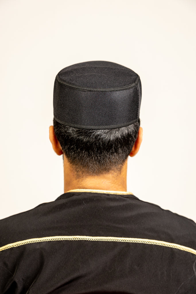 Rashid Black/White/Blue Islamic Turban Topi Prayer Hat Kufi - Madyna