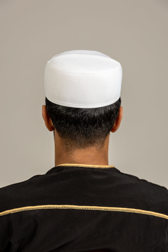 Rashid Black/White/Blue Islamic Turban Topi Prayer Hat Kufi - Madyna