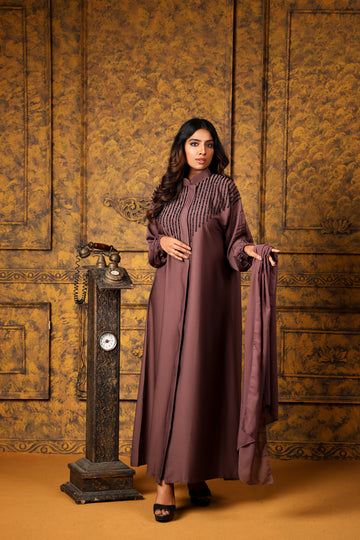 Sawdah Purple Luxury Abaya with Black Beads Beautiful Design - Madyna