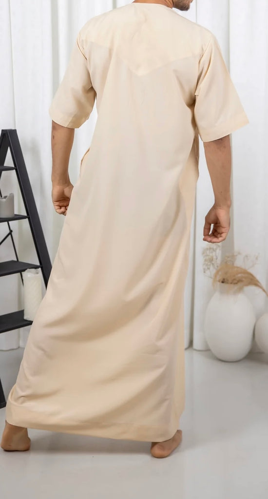 Vanilla Premium Half Sleeve Emirati Thobe | Jubba | Kandura - Madyna