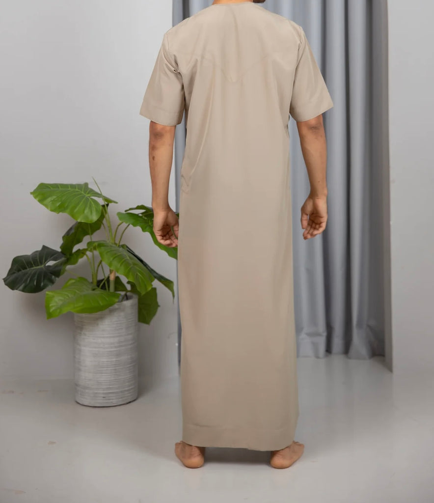 Dark Beige Premium Half Sleeve Emirati Thobe | Jubba | Kandura - Madyna