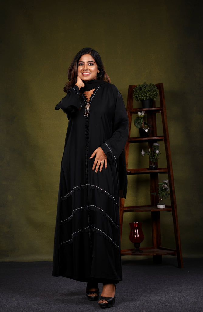 Marwa Black Dubai Abaya | Dress Beautiful Layered Design with beading - Madyna