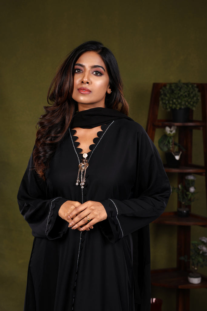 Marwa Black Dubai Abaya | Dress Beautiful Layered Design with beading - Madyna
