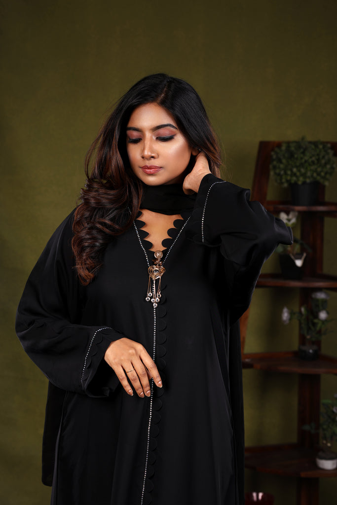 Marwa Black Dubai Abaya | Dress Beautiful Layered Design with beading - Madyna