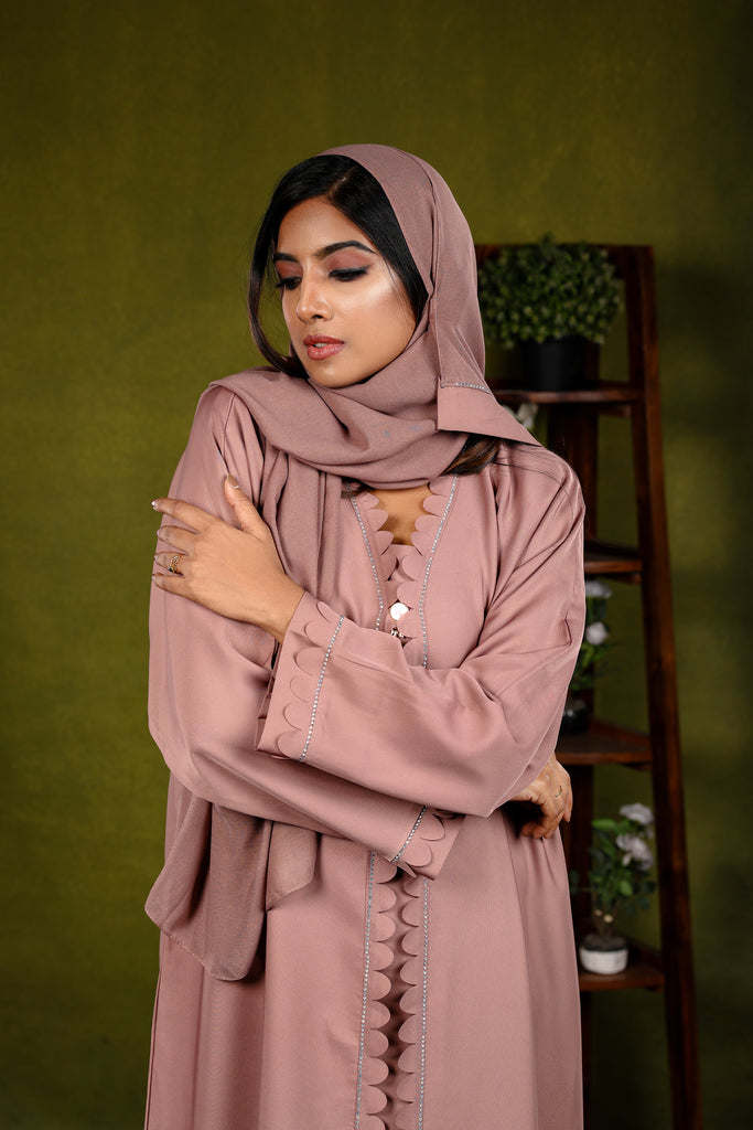 Marwa Blush Pink Layered Dubai Abaya | Dress Robe - Madyna