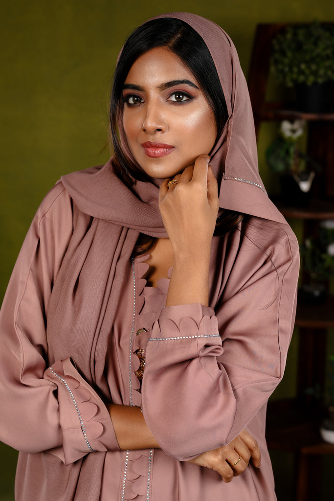 Marwa Blush Pink Layered Dubai Abaya | Dress Robe - Madyna