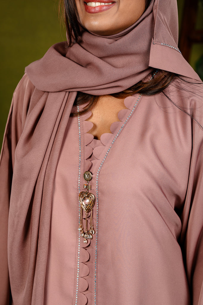 Marwa Blush Pink Layered Dubai Abaya | Dress Robe - Madyna