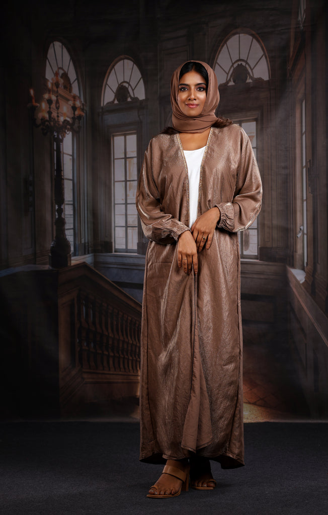 Haya Gold with White Inner Luxury Exclusive Abaya Elastic Sleeves - Madyna