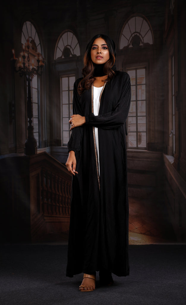 Haya Black with White Inner Luxury Exclusive Abaya Elastic Sleeves - Madyna