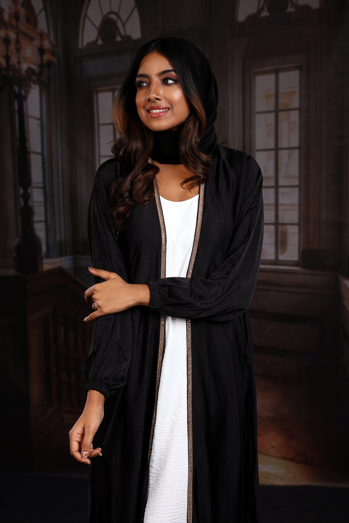 Haya Black with White Inner Luxury Exclusive Abaya Elastic Sleeves - Madyna