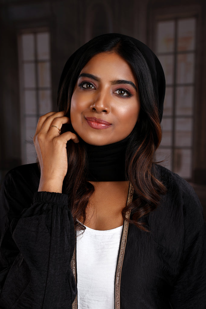 Haya Black with White Inner Luxury Exclusive Abaya Elastic Sleeves - Madyna