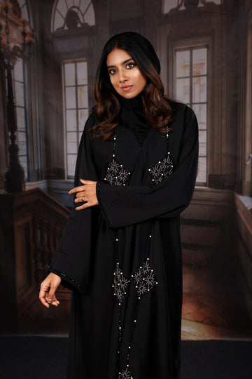 Maria Luxury Abaya Black with Embroidered Frontal Design Exclusive Look - Madyna
