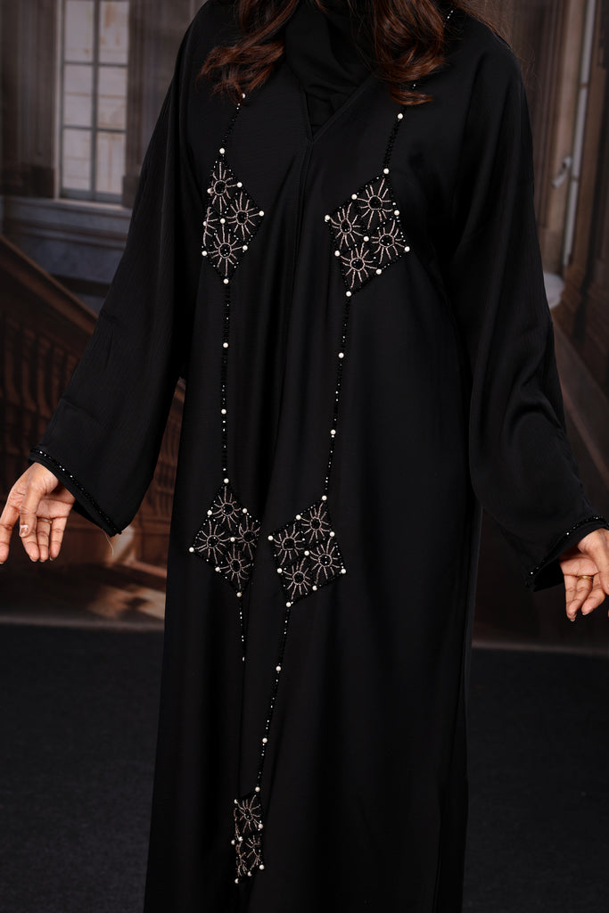 Maria Luxury Abaya Black with Embroidered Frontal Design Exclusive Look - Madyna