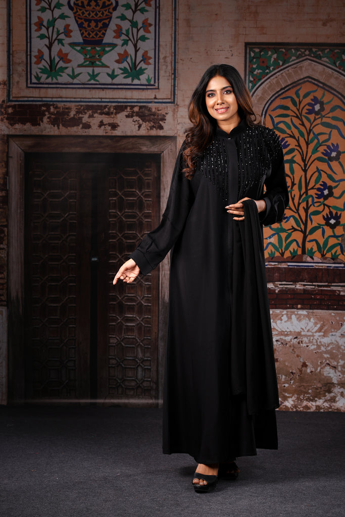 Sawdah Black Luxury Abaya with Black Beads Beautiful Design - Madyna