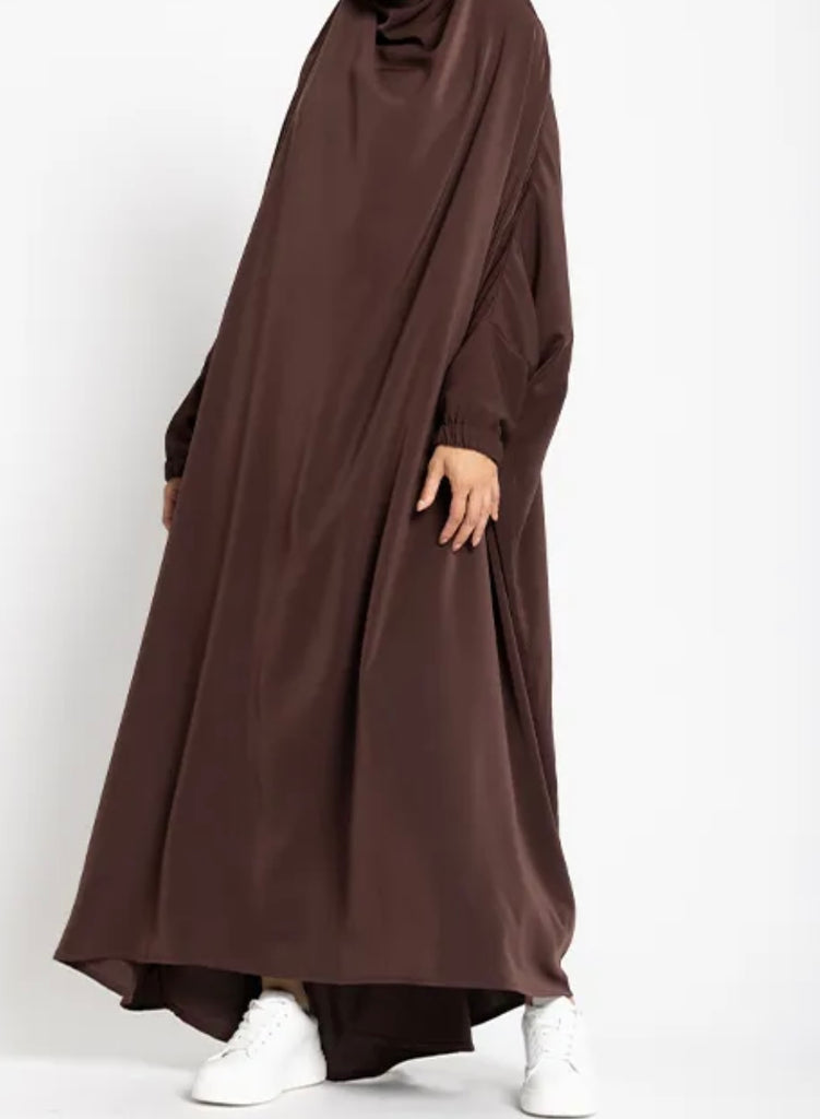BROWN ONE PIECE LONG JILBAB KHIMAR ABAYA JHUBBA LADIES ROBE WITH SCARF LOOSE FIT - Madyna