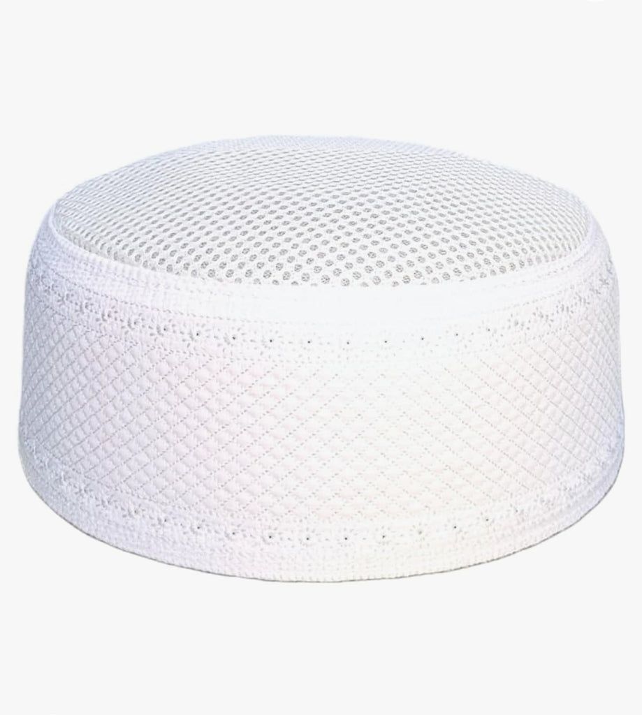 White Soft Padded Mesh Type Hat Topi Kufi - Madyna