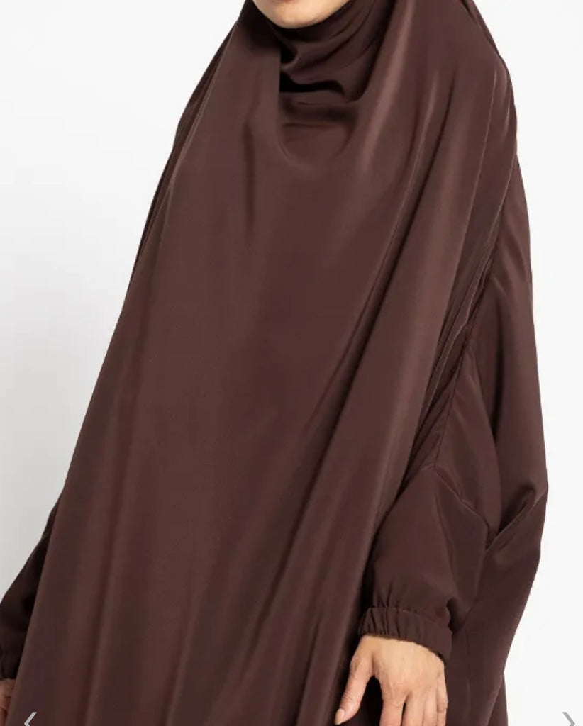 BROWN ONE PIECE LONG JILBAB KHIMAR ABAYA JHUBBA LADIES ROBE WITH SCARF LOOSE FIT - Madyna