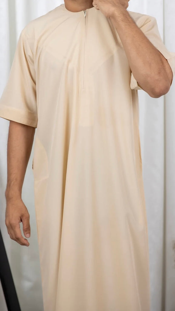 Vanilla Premium Half Sleeve Emirati Thobe | Jubba | Kandura - Madyna