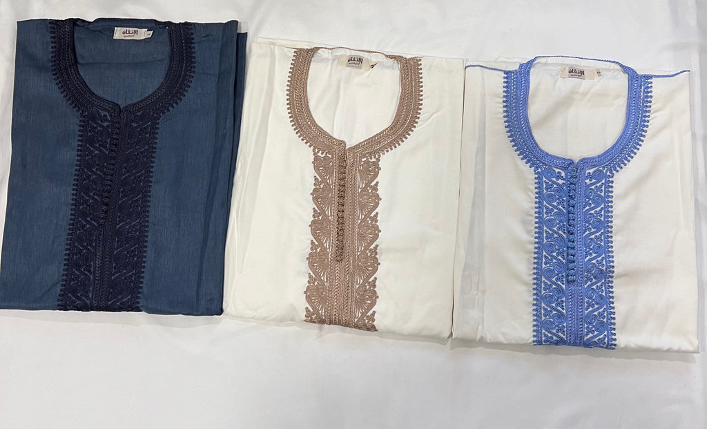 Premium Moroccan Half Sleeve Thobe Jubba with Neck Embroidery Size 60 - Madyna