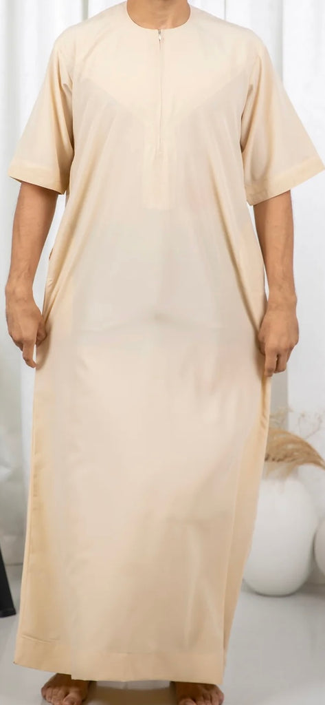 Vanilla Premium Half Sleeve Emirati Thobe | Jubba | Kandura - Madyna