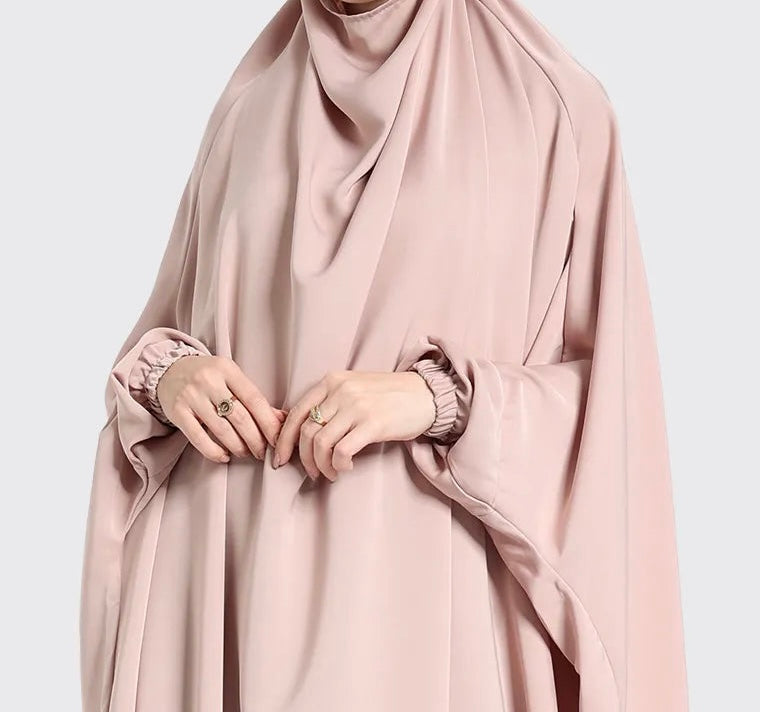 ROSE / BEIGE ONE PIECE LONG JILBAB KHIMAR ABAYA JHUBBA LADIES ROBE WITH SCARF LOOSE FIT - Madyna