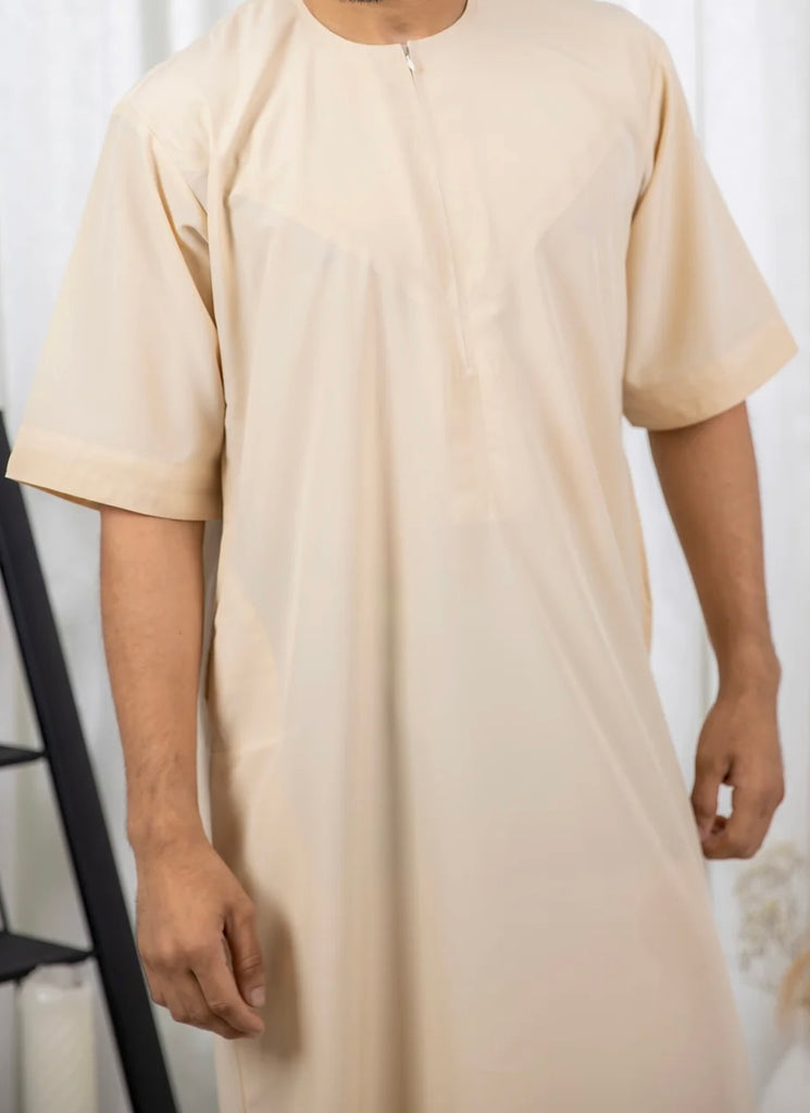 Vanilla Premium Half Sleeve Emirati Thobe | Jubba | Kandura - Madyna