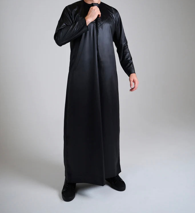 Black Shiny Emirati Thobe | Jubba | Kandura (Removable Tassel) - Madyna