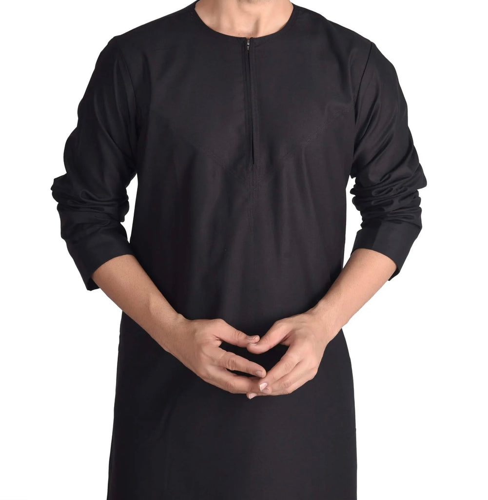 Black Simple Emirati /Omani Thobe | Jubba | Kandura (without tassel) - Madyna
