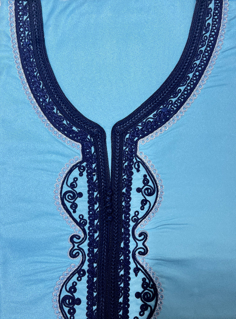 Black Moroccan Thobe / Jubba with Silver Embroidery Half Sleeves Size 56 - Madyna