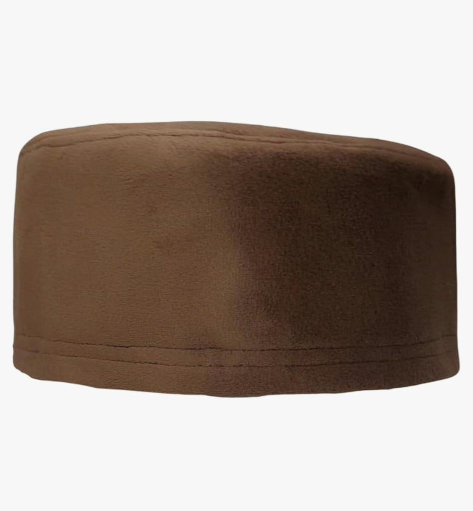 Brown Velvet Topi Kufi Islamic Prayer Hat Exclusive Design - Madyna