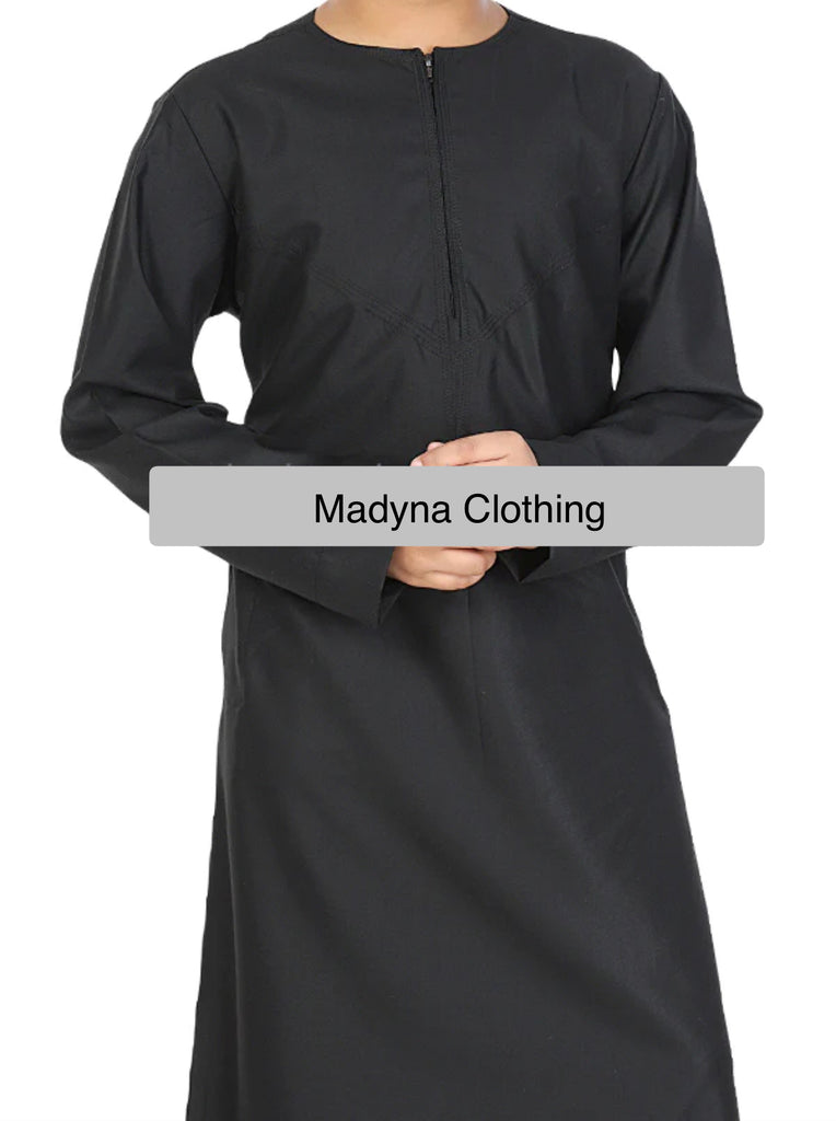 Boy’s Black Omani Style Thobe | Jubba | Kandura - Madyna