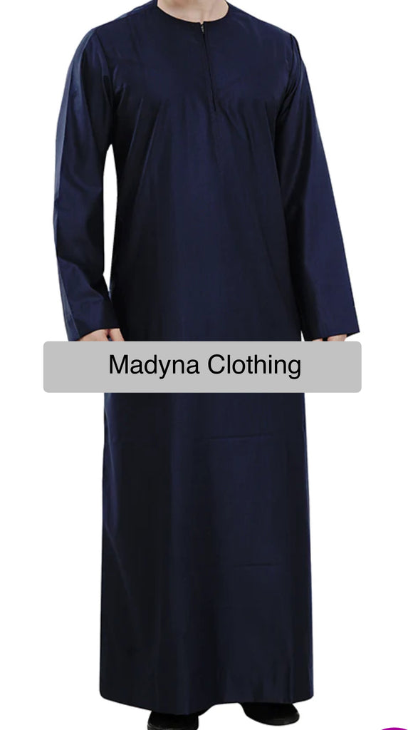 Men’s Navy Blue Omani Style Emirati Thobe Khandura Jubba (without Tassel) - Madyna