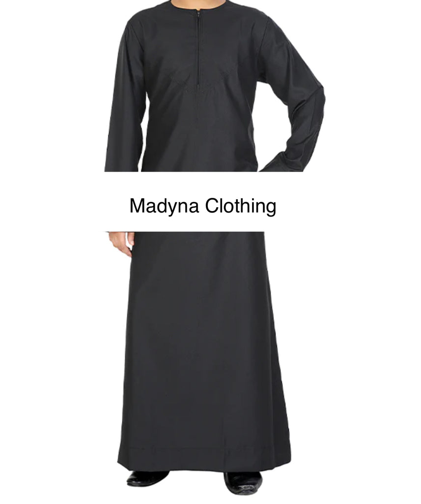 Boy’s Black Omani Style Thobe | Jubba | Kandura - Madyna