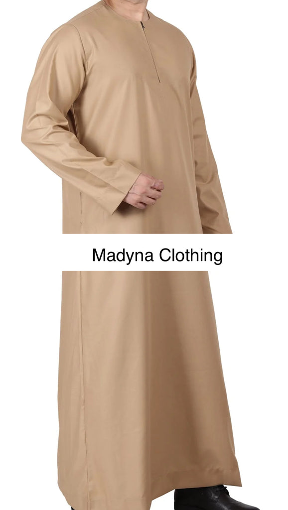 Men’s Sand / Golden Omani Style Emirati Thobe Kandura Jubba (without Tassel) - Madyna