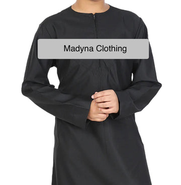 Boy’s Black Omani Style Thobe | Jubba | Kandura - Madyna