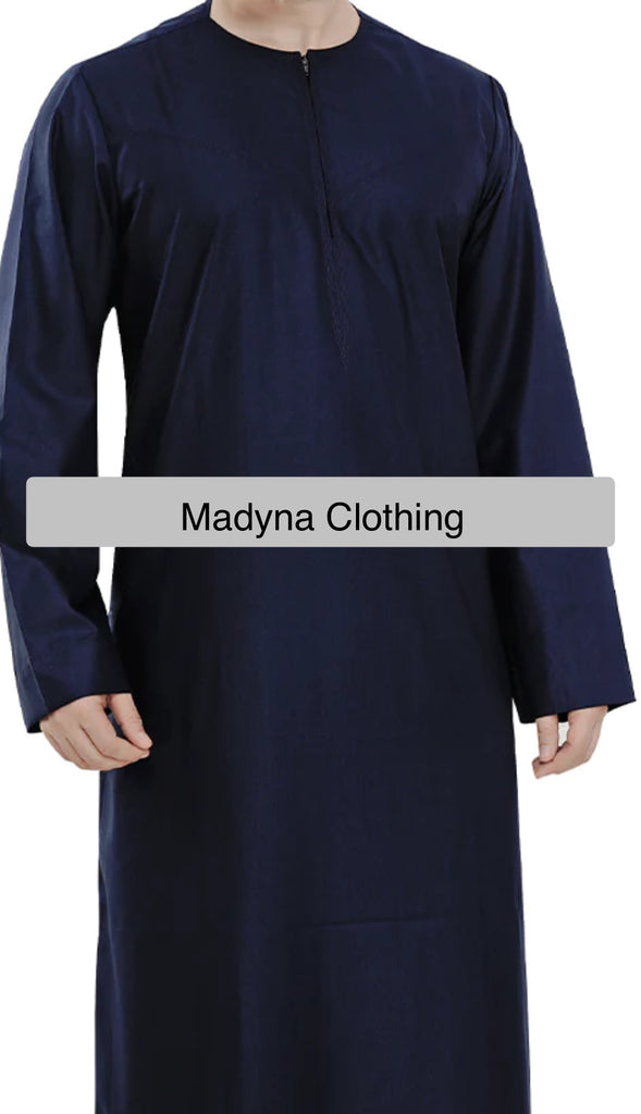 Men’s Navy Blue Omani Style Emirati Thobe Khandura Jubba (without Tassel) - Madyna