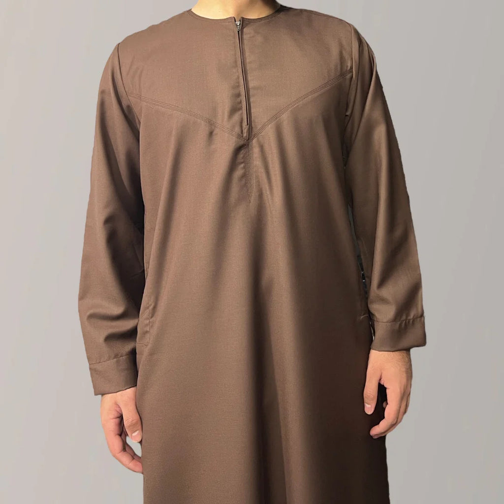 Brown Simple Emirati / Omani Thobe | Jubba | Kandura - Madyna