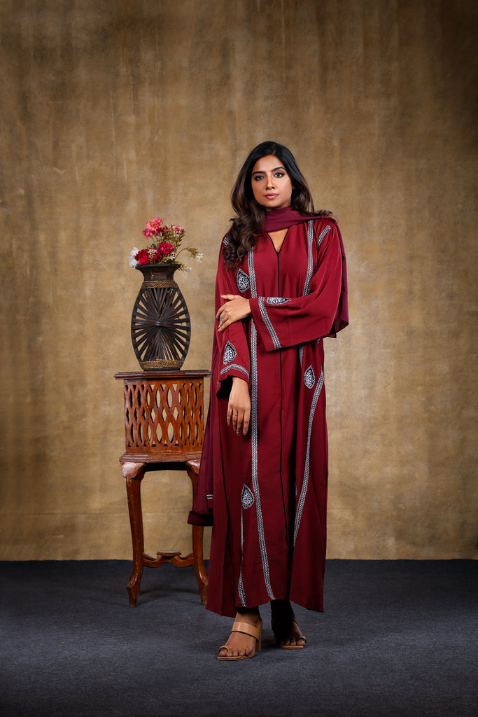 Safa Abaya Dress Design Arabic Long Robe Black / Maroon - Madyna