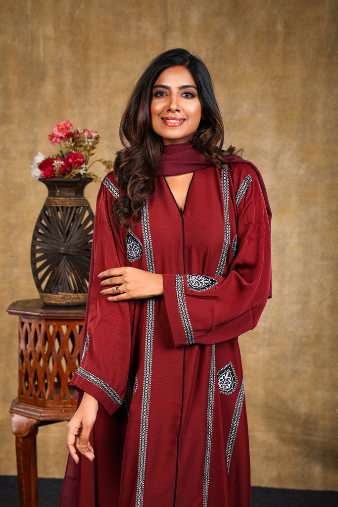 Safa Abaya Dress Design Arabic Long Robe Black / Maroon - Madyna