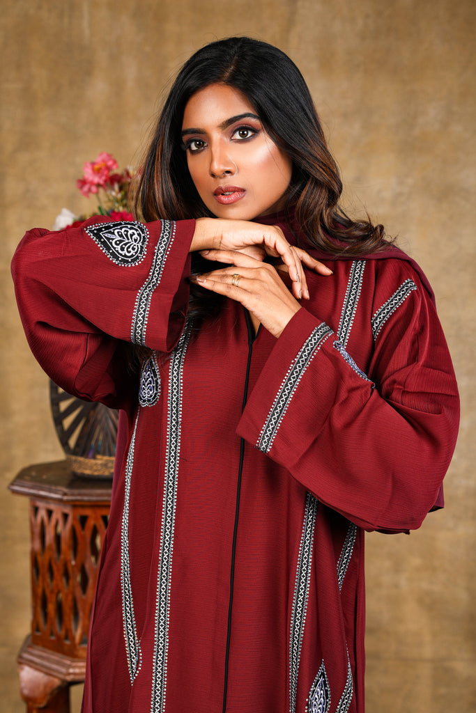 Safa Abaya Dress Design Arabic Long Robe Black / Maroon - Madyna