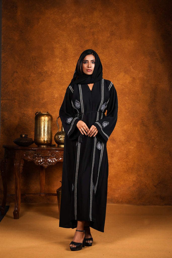 Safa Abaya Dress Design Arabic Long Robe Black / Maroon - Madyna