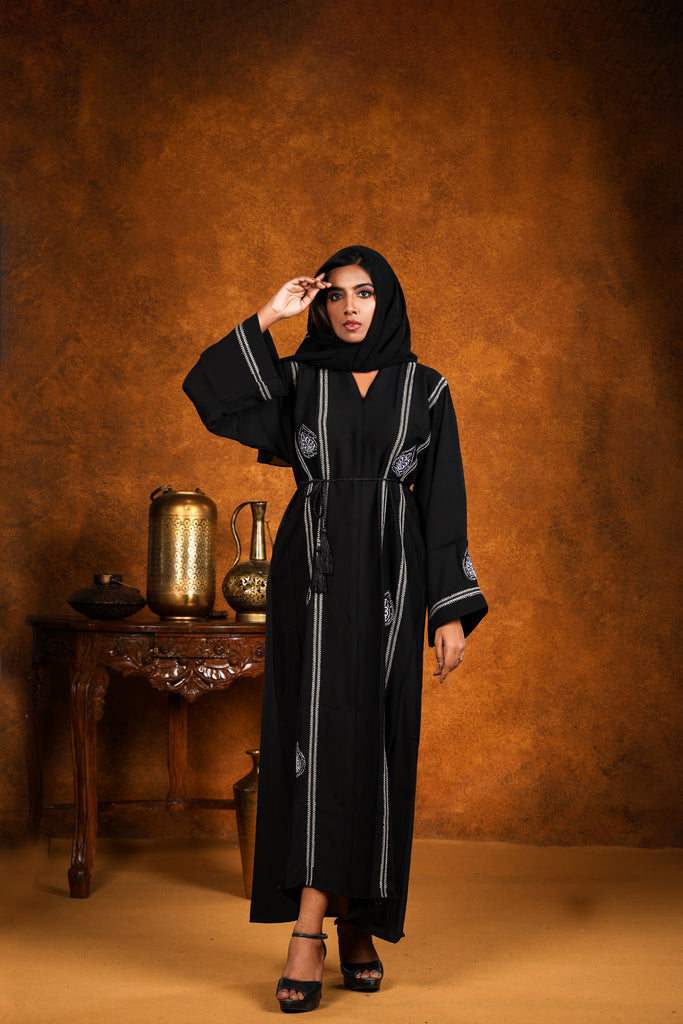 Safa Abaya Dress Design Arabic Long Robe Black / Maroon - Madyna
