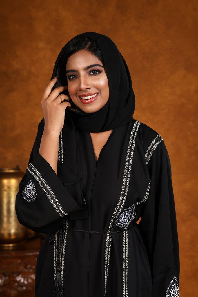 Safa Abaya Dress Design Arabic Long Robe Black / Maroon - Madyna