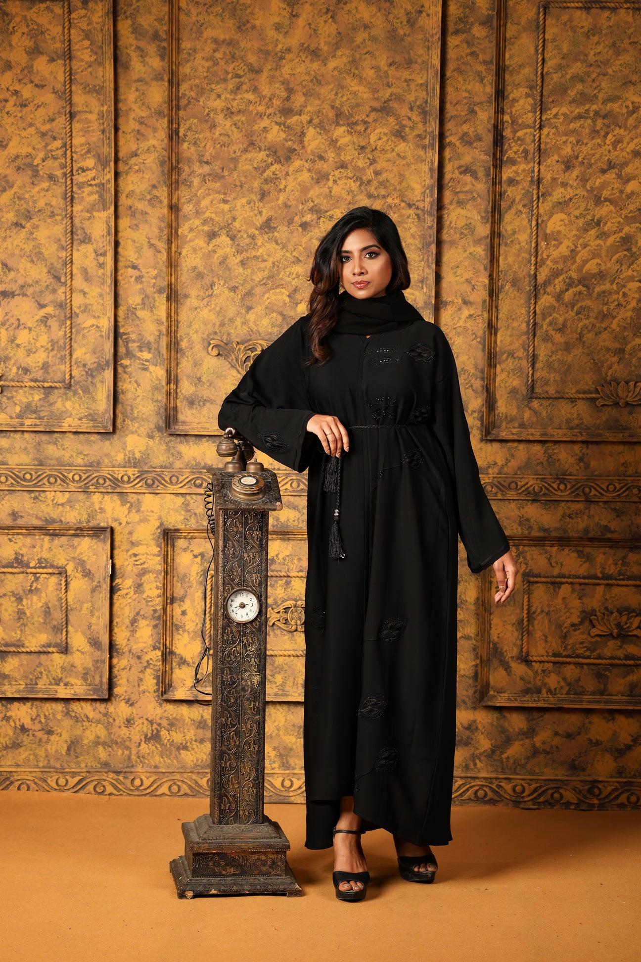 Zoya Black Closed Abaya with Embroidery and Stonework Exclusive Design - Madyna