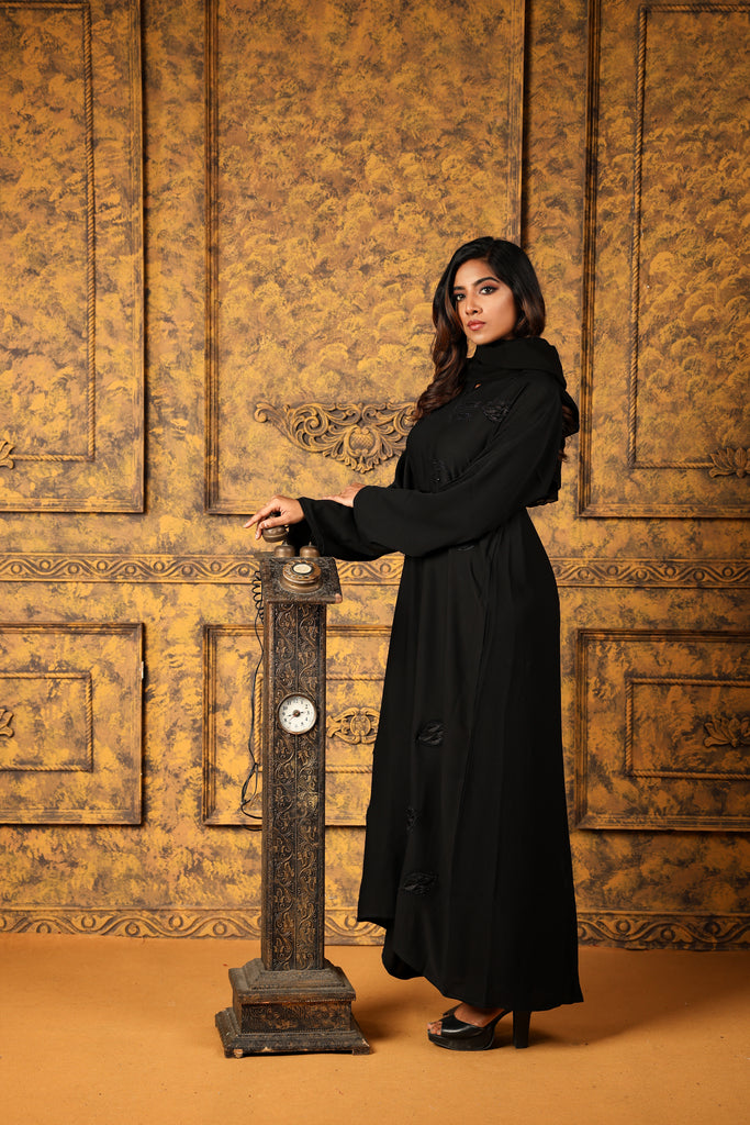 Zoya Black Closed Abaya with Embroidery and Stonework Exclusive Design - Madyna