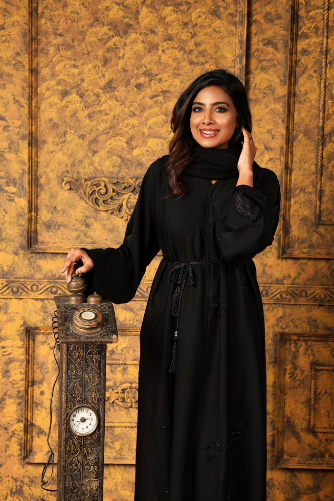 Zoya Black Closed Abaya with Embroidery and Stonework Exclusive Design - Madyna